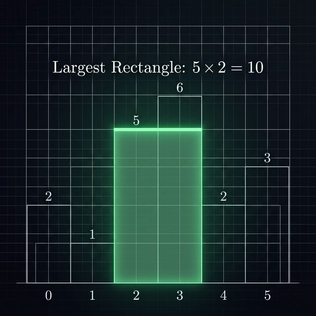 Trace of largest rectangle computation showing width, height, and area for each bar