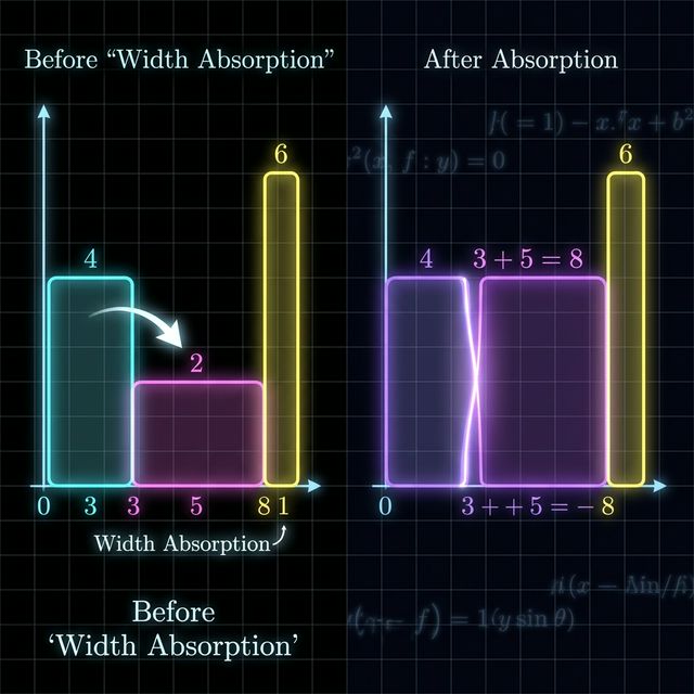 Weighted histogram showing width accumulation as bars are popped and widths absorbed