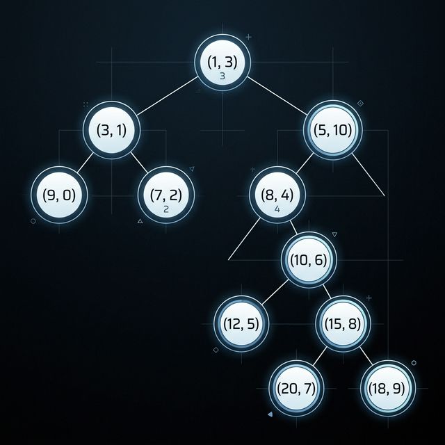 Min-Cartesian tree for A=[9,3,7,1,8,12,10,20,15,18,5] — each node shows value and index