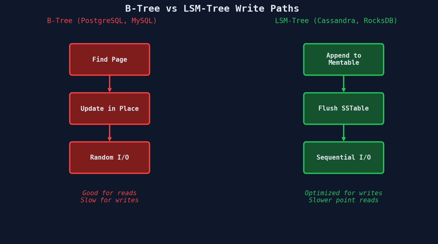 B-tree vs LSM-tree Write Paths