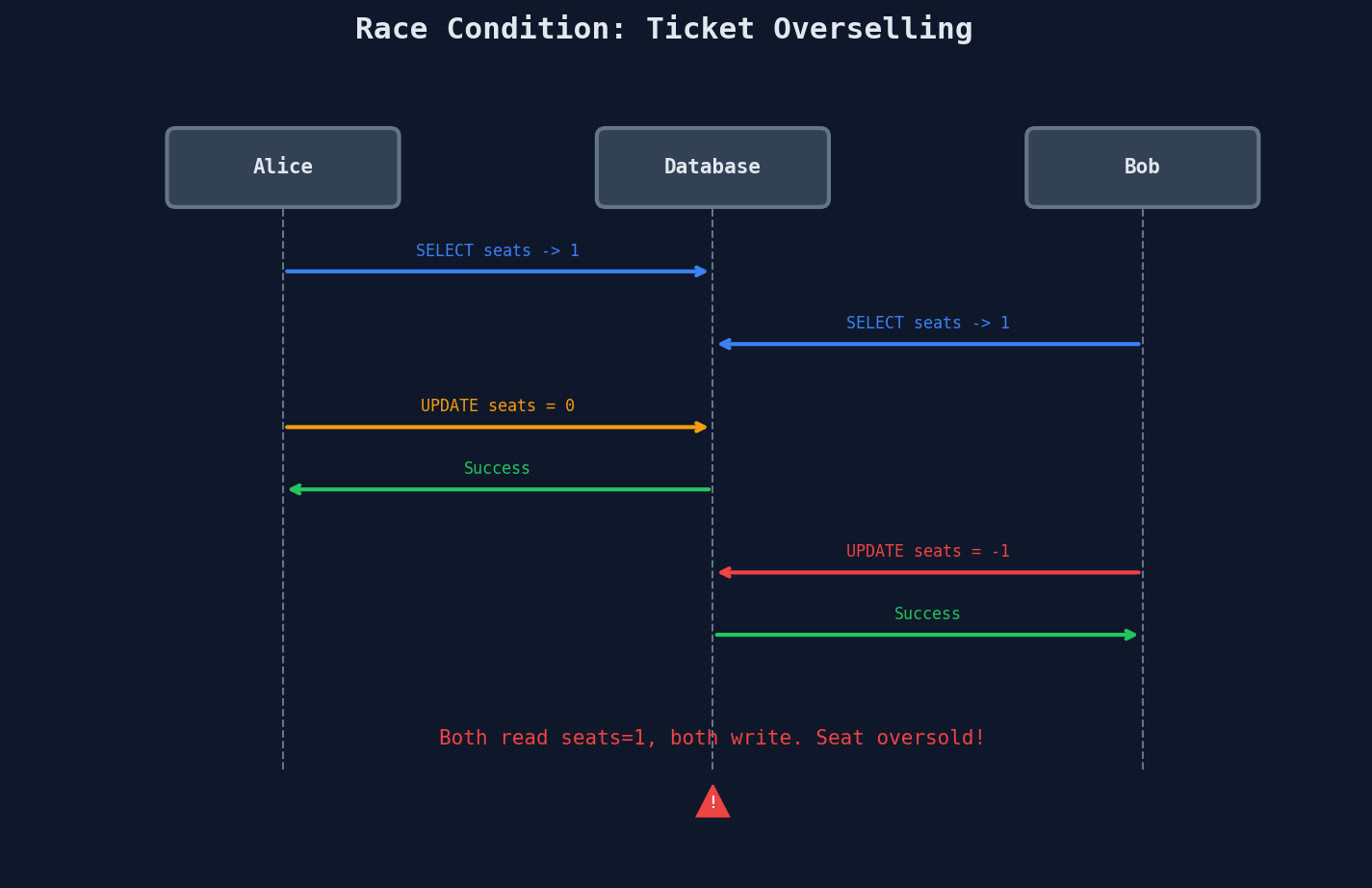 Race condition: two users buying the last seat simultaneously